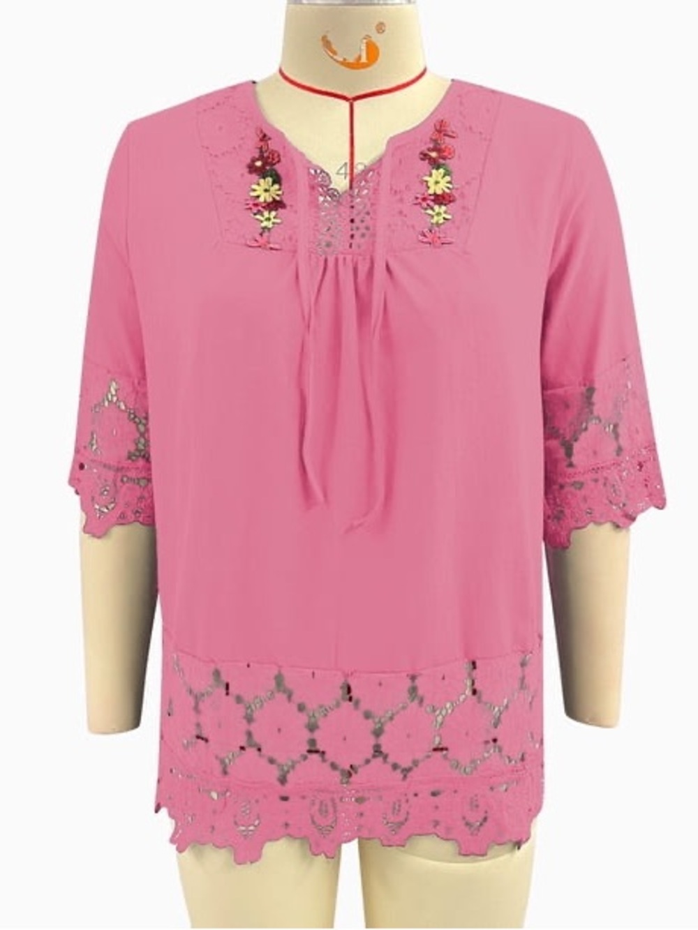 Women’s Pink Embroidered Lace Trim Blouse NWOT